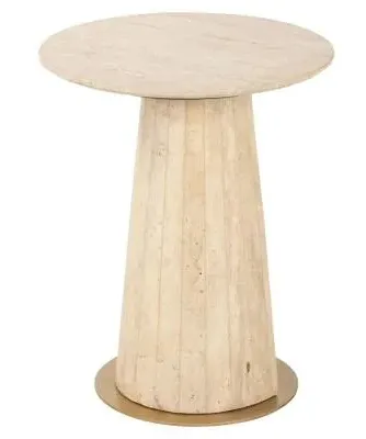Kibo Round End Table - Beige, Travertine Marble