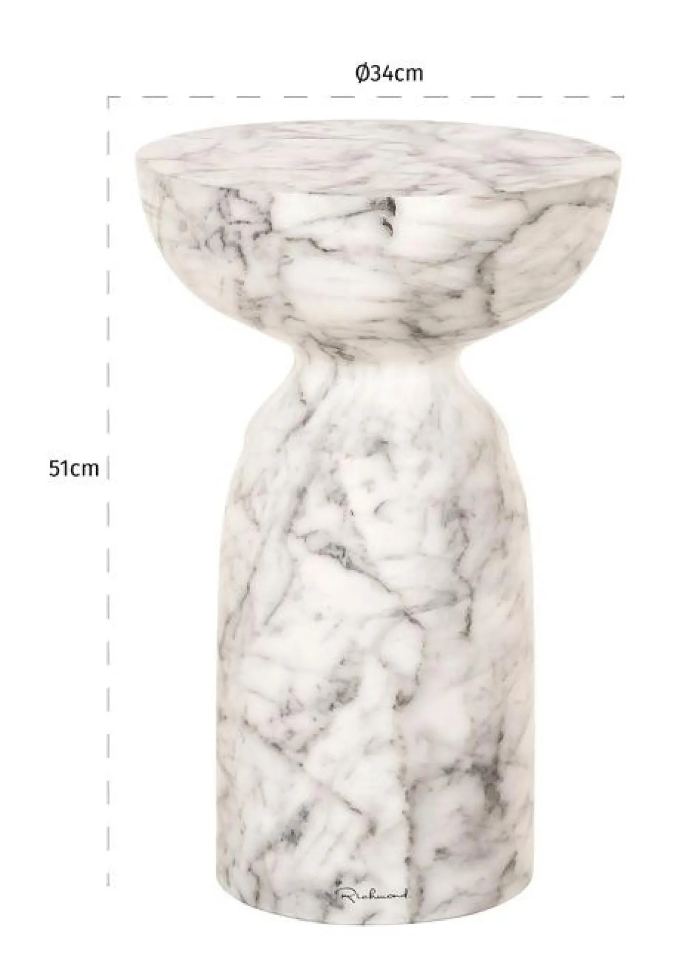 Kita Round End Table - White, Marble Effect