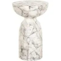 Kita Round End Table - White, Marble Effect