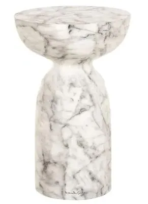 Kita Round End Table - White, Marble Effect