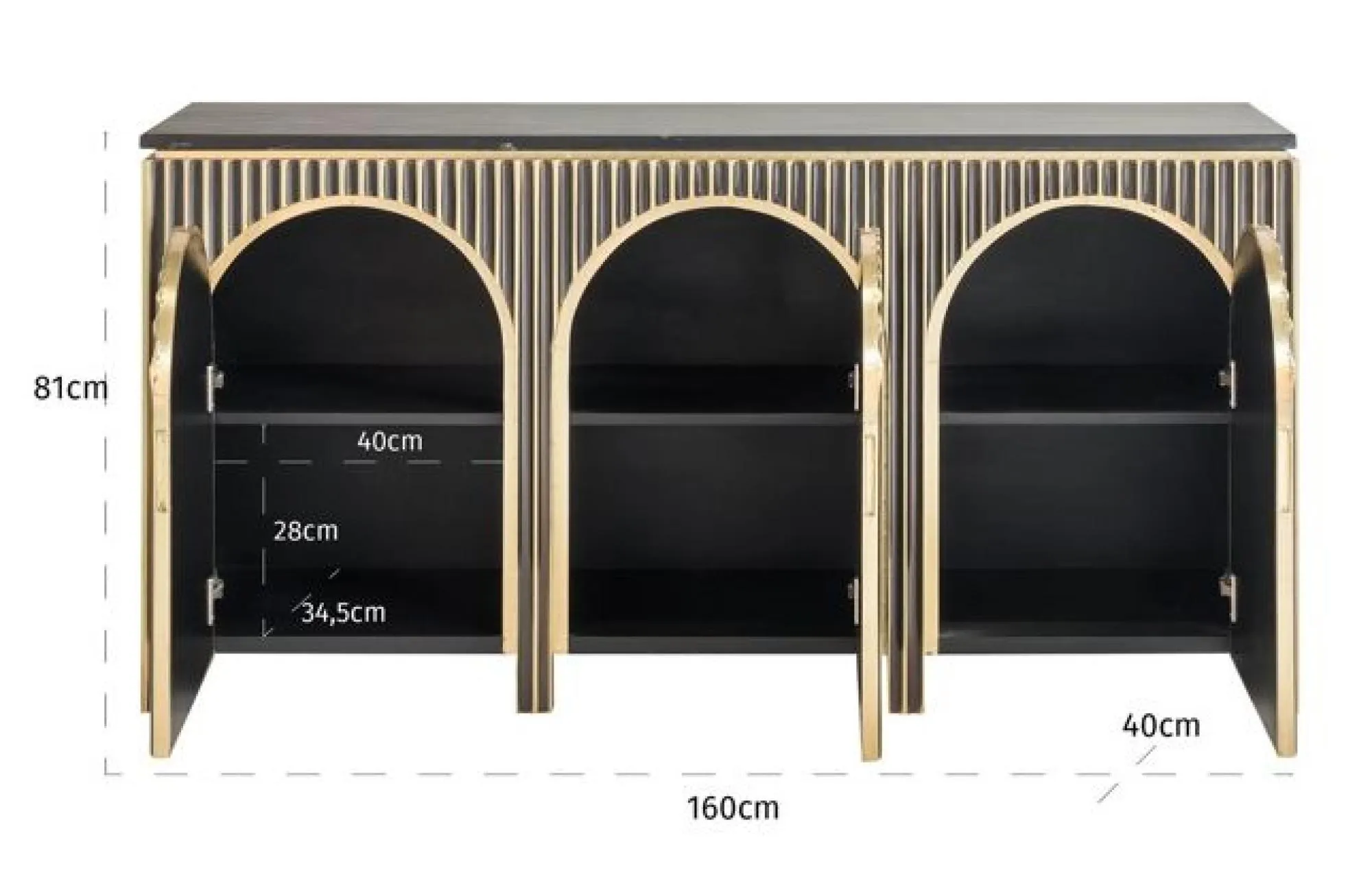 Les Arcs 3 Door Large Sideboard - Brushed Gold