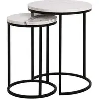 Lexington Set of 2 Round Corner Tables - White, Marble