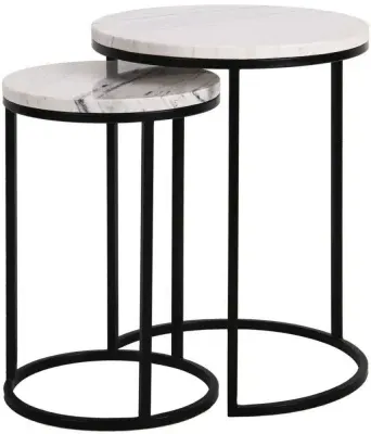 Lexington Set of 2 Round Corner Tables - White, Marble