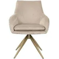Lisonne Swivel Dining Chair with Brushed Gold Legs - Khaki, Velvet
