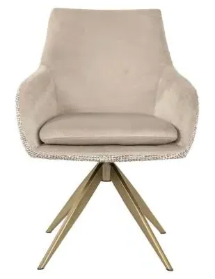 Lisonne Swivel Dining Chair with Brushed Gold Legs - Khaki, Velvet
