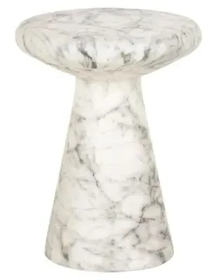 Lohan Round End Table - White, Marble Effect
