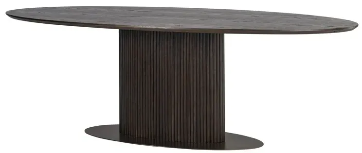 Luxor 10 Seater Oval Pedestal Dining Table - Brown, Brushed Brass