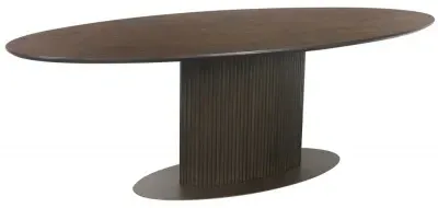 Luxor 10 Seater Oval Pedestal Dining Table - Brown, Brushed Brass
