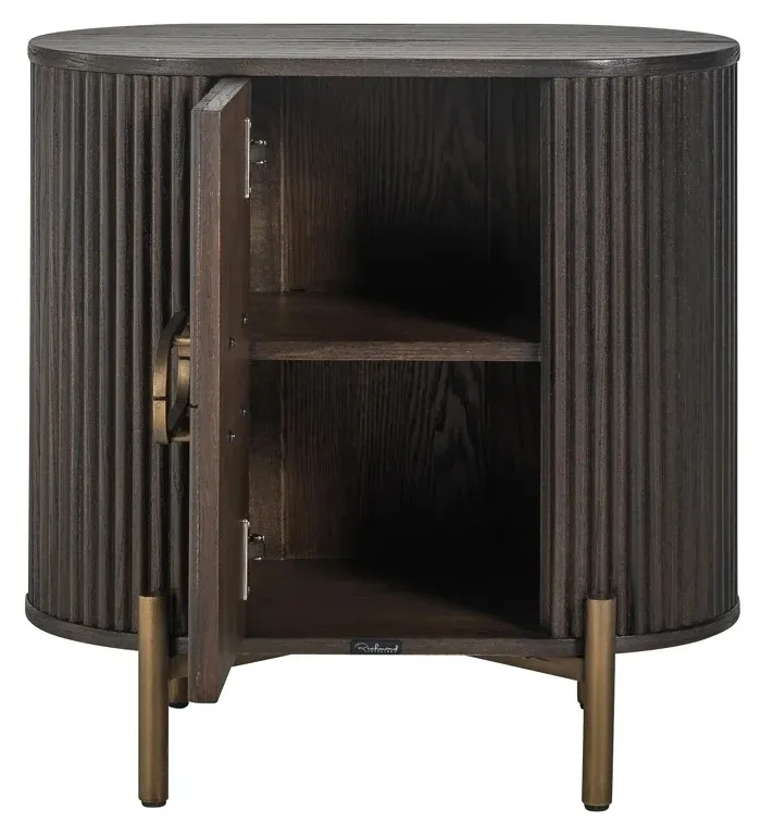 Luxor Curved Bedside Cabinet with Door - Brown, Brushed Brass