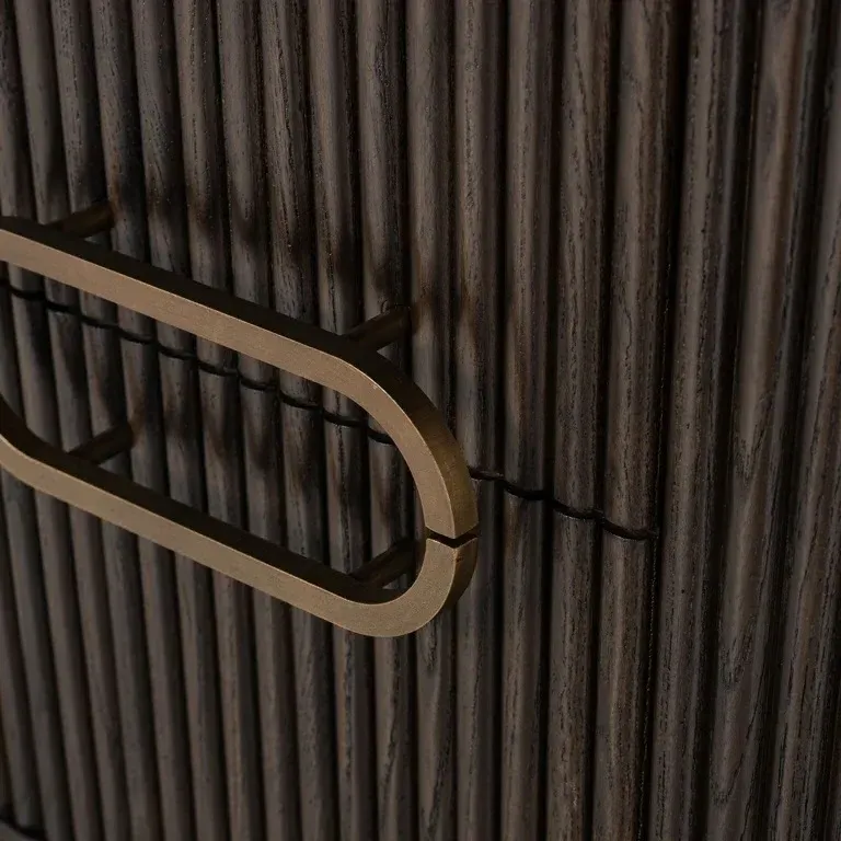 Luxor Curved Bedside Cabinet with Door - Brown, Brushed Brass