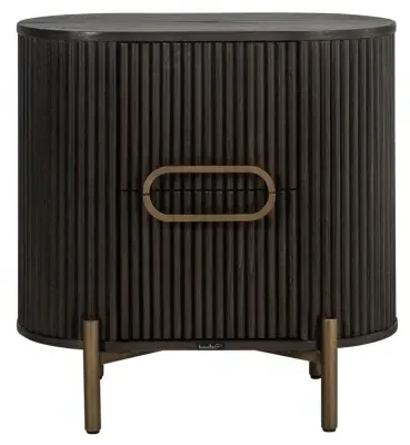 Luxor Curved Bedside Cabinet with Door - Brown, Brushed Brass