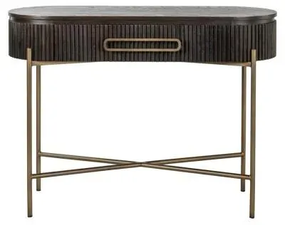 Luxor Curved Console Table with Drawer - Brown, Brushed Brass image