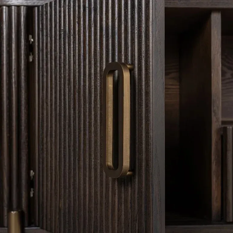 Luxor Extra Large Curved TV Unit with Storage - Brown, Brushed Brass