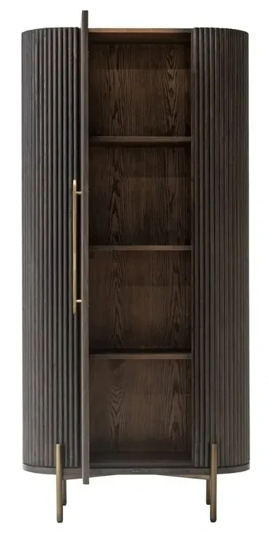 Luxor Large Curved Cabinet with Door - Brown, Brushed Brass