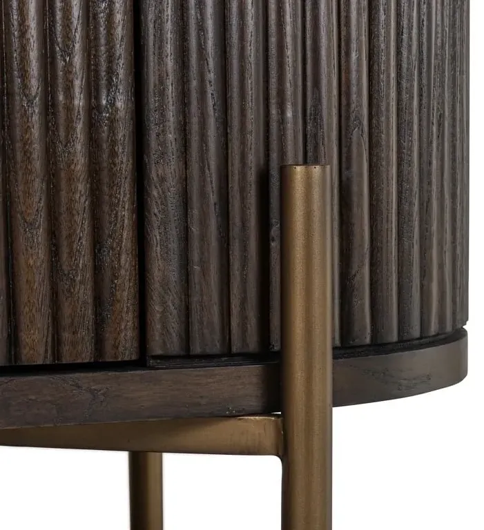 Luxor Large Curved Cabinet with Door - Brown, Brushed Brass