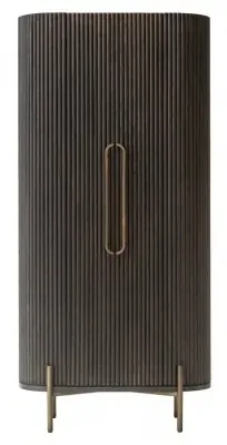 Luxor Large Curved Cabinet with Door - Brown, Brushed Brass