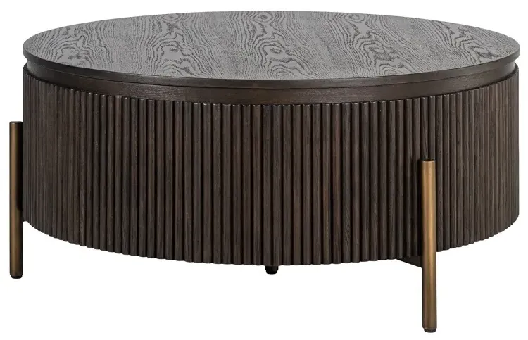 Luxor Small Round Coffee Table - Brown, Brushed Brass