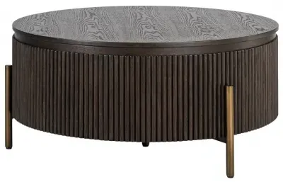 Luxor Small Round Coffee Table - Brown, Brushed Brass