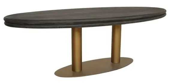 Macaron 10-Seater Oval Dining Table - Black Rustic Oak, Gold
