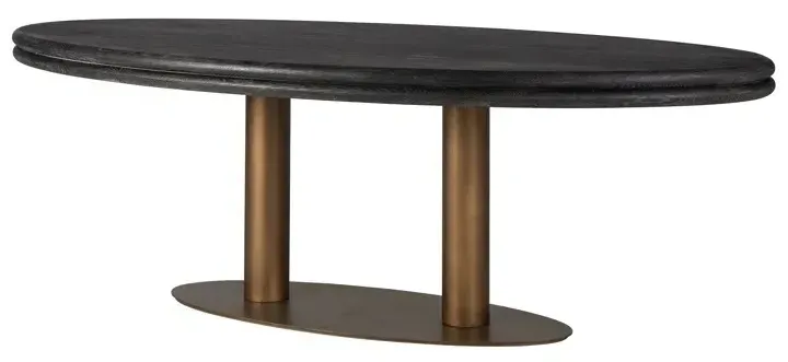 Macaron 10-Seater Oval Dining Table - Black Rustic Oak, Gold
