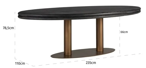 Macaron 10-Seater Oval Dining Table - Black Rustic Oak, Gold