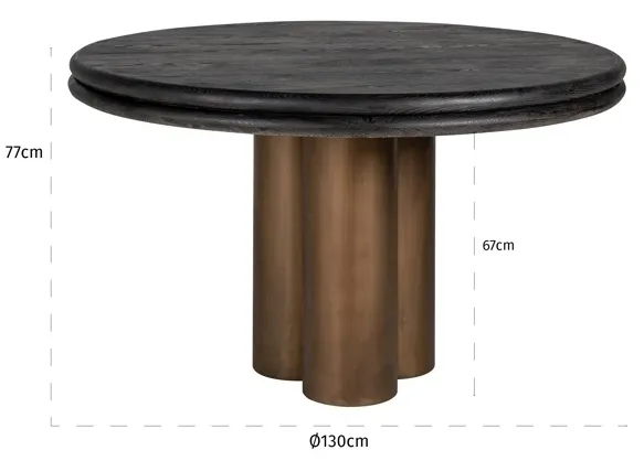Macaron 4-Seater Round Dining Table - Black Rustic Oak, Gold