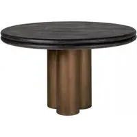 Macaron 4-Seater Round Dining Table - Black Rustic Oak, Gold