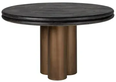 Macaron 4-Seater Round Dining Table - Black Rustic Oak, Gold