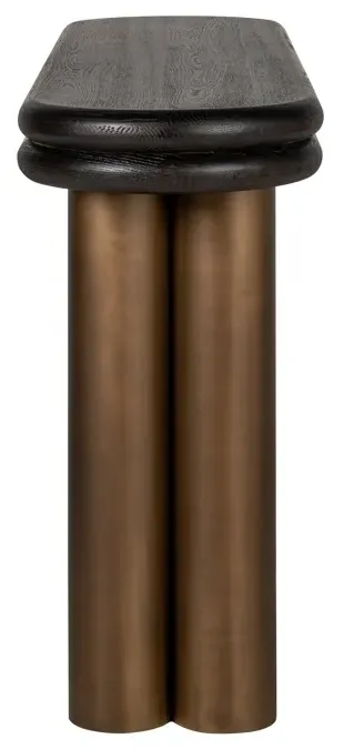 Macaron Curved Console Table - Black Rustic Oak, Brushed Gold