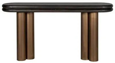 Macaron Curved Console Table - Black Rustic Oak, Brushed Gold