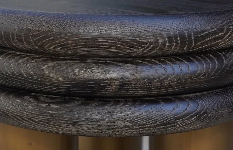 Macaron Round End Table - Black Rustic Oak, Brushed Gold