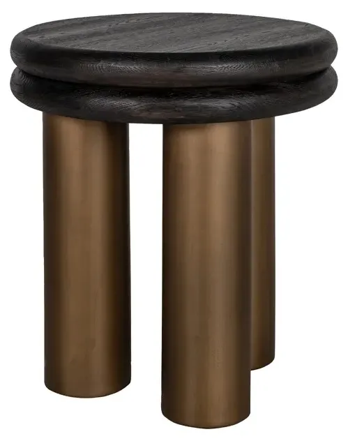 Macaron Round End Table - Black Rustic Oak, Brushed Gold