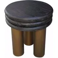 Macaron Round End Table - Black Rustic Oak, Brushed Gold