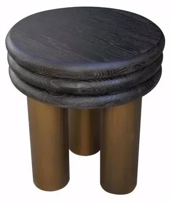 Macaron Round End Table - Black Rustic Oak, Brushed Gold image