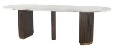 Mayfield 10-Seater Oval Dining Table - White Marble, Dark Wood