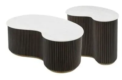 Mayfield 2 Tier Coffee Table - White Marble, Dark Wood