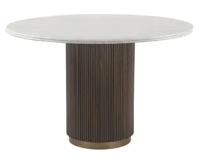 Mayfield 4 Seater Round Dining Table - White Marble, Dark Wood