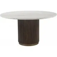 Mayfield 6 Seater Round Dining Table - White Marble, Dark Wood