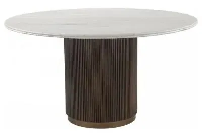 Mayfield 6 Seater Round Dining Table - White Marble, Dark Wood