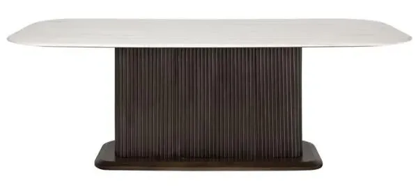 Mayfield 8-Seater Dining Table - White Marble, Dark Wood