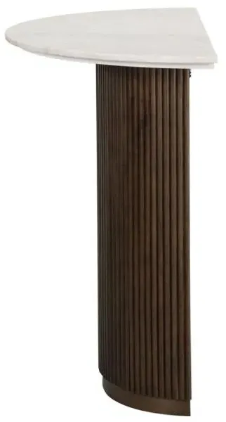 Mayfield Half Moon Console Table - White Marble, Dark Wood