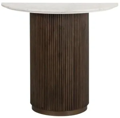 Mayfield Half Moon Console Table - White Marble, Dark Wood