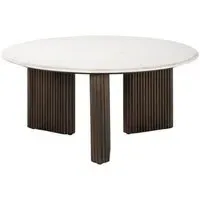 Mayfield Round Coffee Table - White Marble, Dark Wood