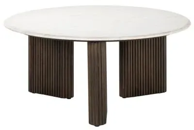 Mayfield Round Coffee Table - White Marble, Dark Wood
