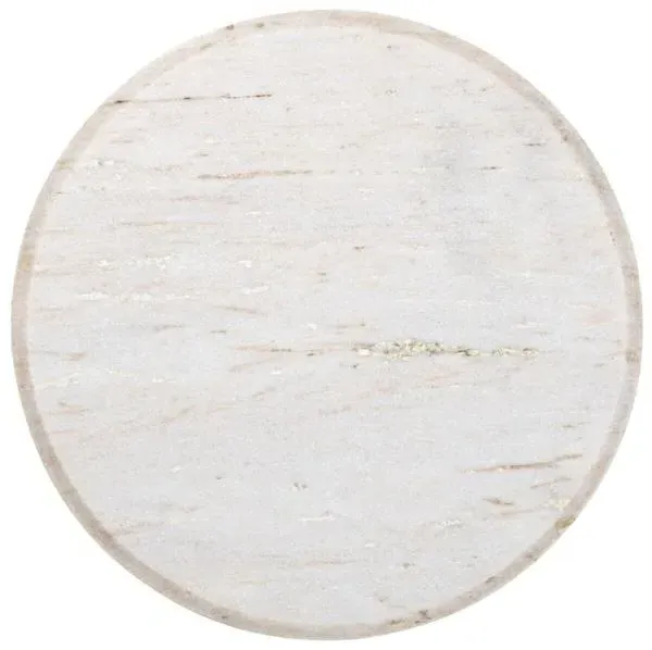 Mayfield Round Side Table - White Marble, Dark Wood