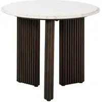 Mayfield Round Side Table - White Marble, Dark Wood