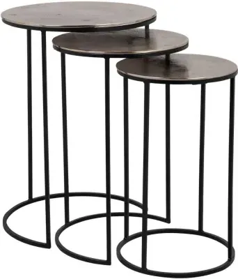 Nolan Set of 3 Round Side Tables - Gold, Aluminium