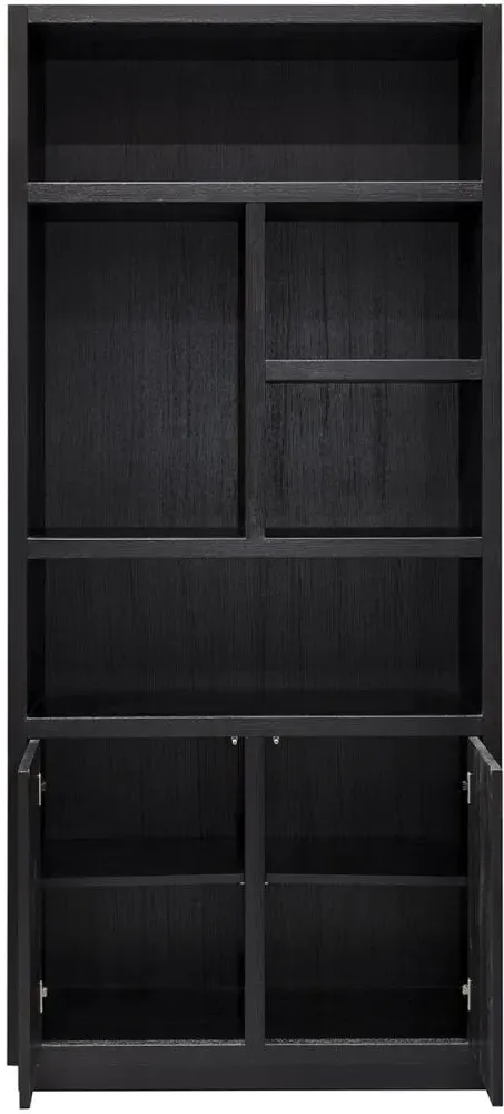 Oakura Bookcase with Cupboard - LH - Black Oak