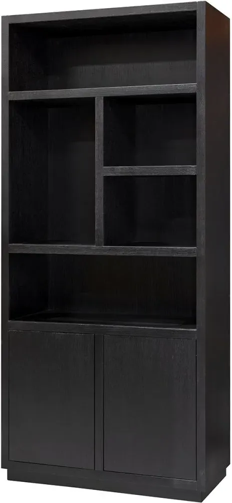 Oakura Bookcase with Cupboard - LH - Black Oak