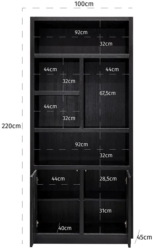 Oakura Bookcase with Cupboard - LH - Black Oak